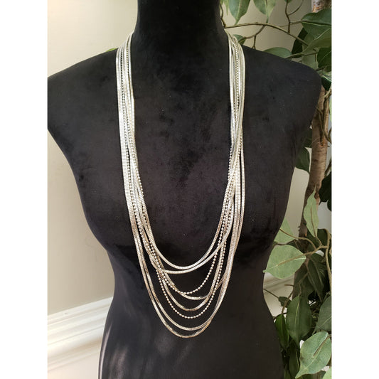 Womens Fashion Retro Silver Tone Multi Layered Chains Necklace Layered Jewelry