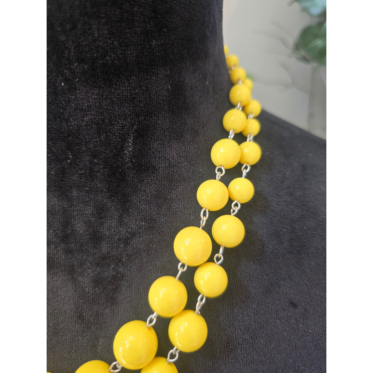 Yellow Beaded Double Strand Chunky Statement Necklace