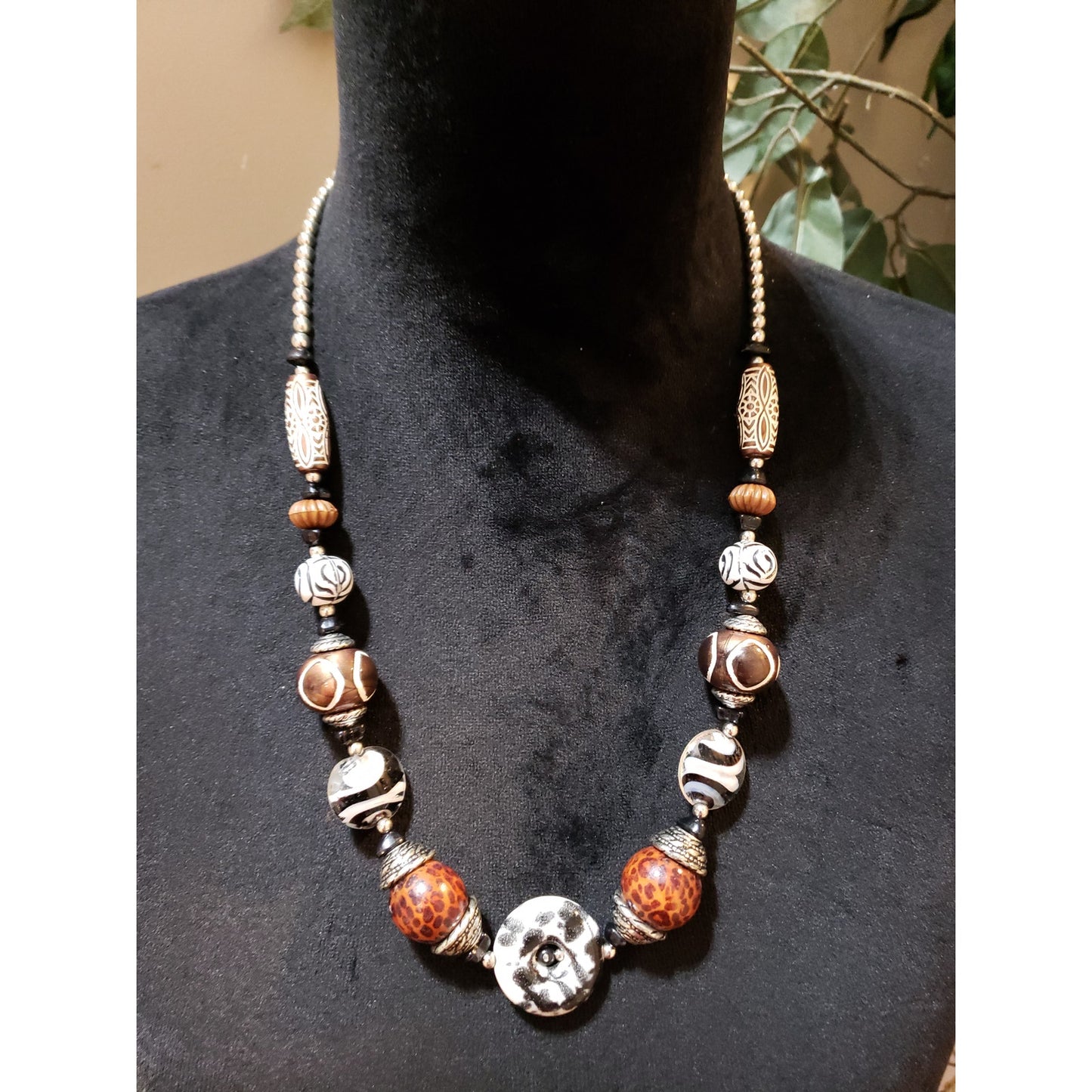 Womens Fashion Tibetan Chunky Woden Millefiori Lampwork Beads Necklace Jewelry