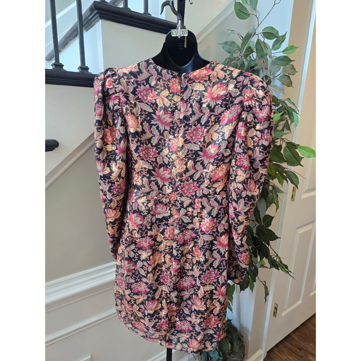 Express Sheath Mini Dress S Multi Floral Wrap V-Neck Puff Shoulder Causal Party