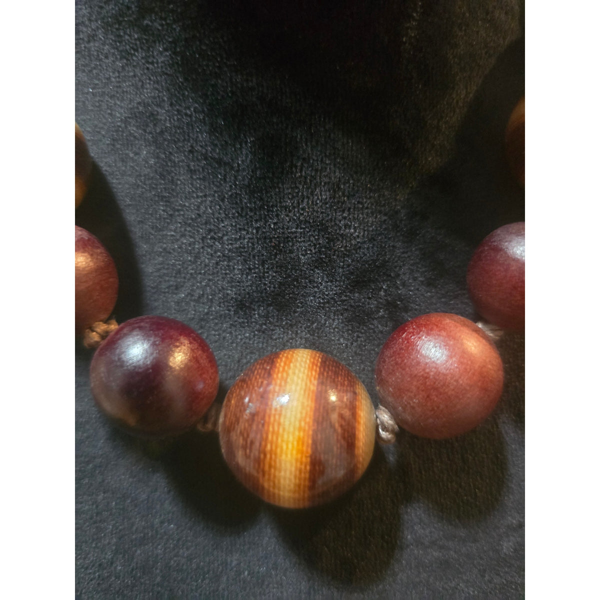 Women's Handcrafted Wooden Bead Necklace With Floral Button Loop Lock