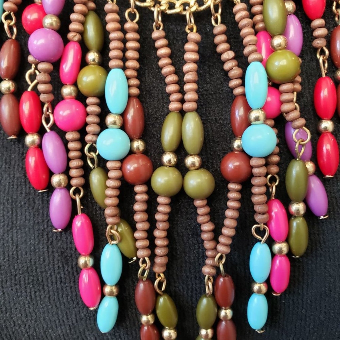 Womens Fashion Multicolor Beaded Statement Tassel Necklace with Lobster Clasp