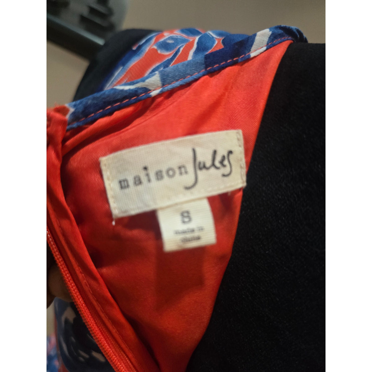 Maison Jules Skater Dress Women's Dress Small Red/Blue Floral Lined Back Zipper
