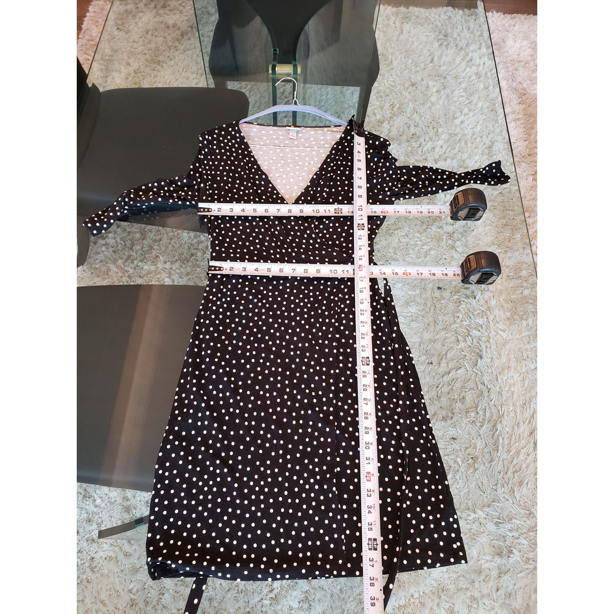 A New Day Polka Dot Dress Women's M Black White Wrap Belted Long Sleeve
