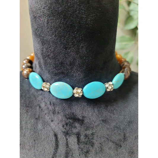 Women's Turquoise Bead Necklace with Silver Accents Fashion Jewelry Statement
