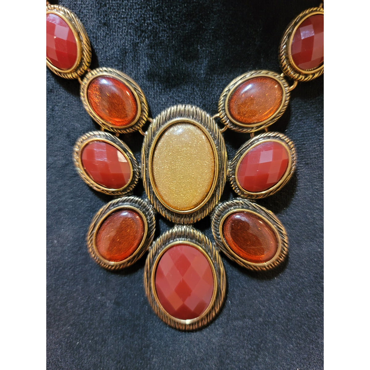 Liz Claiborne Women's Gold Tone Red Gem Statement Necklace With Lobster Claw