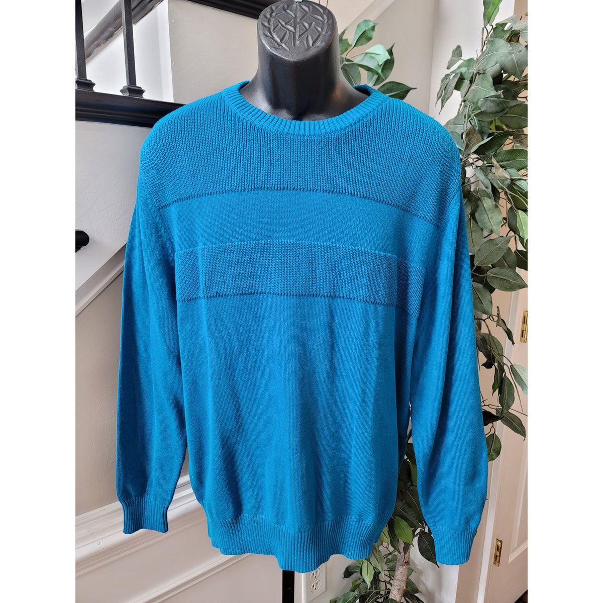 Club Room Sweater Men's Size Large Blue 100% Cotton Crew Neck Long Sleeves