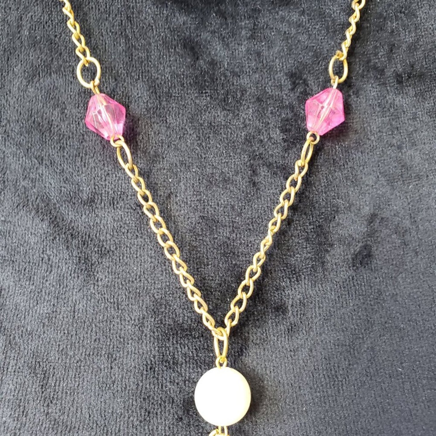 Women's Ivory & Pink Pearl Beaded Tassel Pendant Necklace with Lobster Clasp