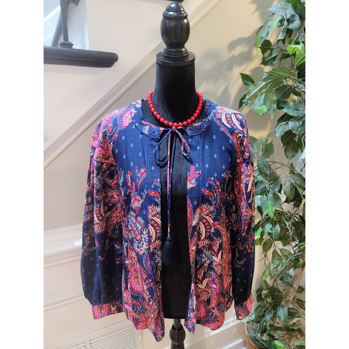 Monsoon Blouse Top Women's Small Multicolor Paisley Print Pleated Drop Shoulder