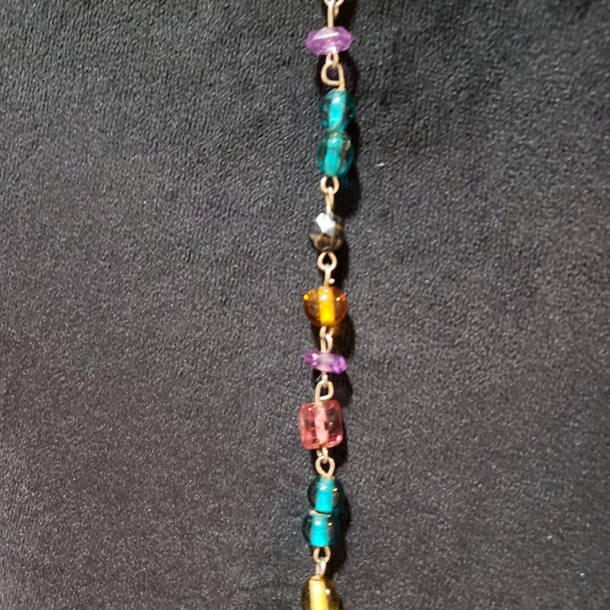 Womens Fashion Silver Tone Multi Color Glass Beads Long Necklace with Lobster