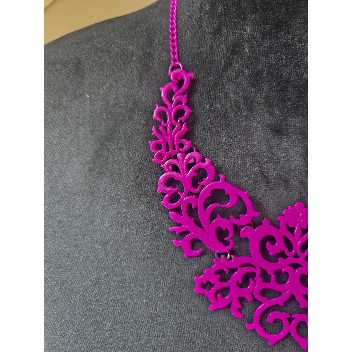 Hot Pink Filigree Floral Cutout Statement Necklace