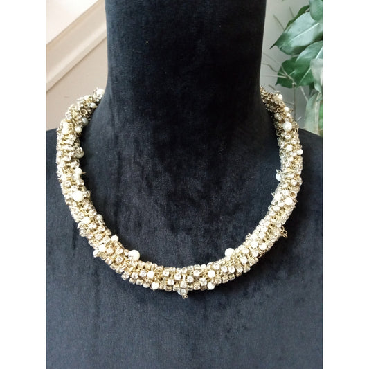 Gold Tone Crystal Rhinestone Collar Necklace Chunky Statement Bib Bridal Glam