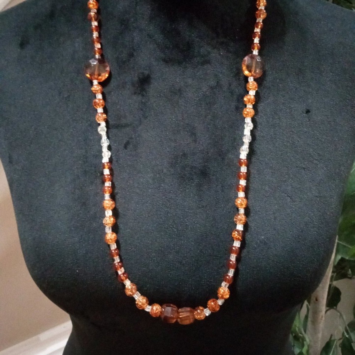 Womens Fashion Elegant Orange Color Rhinestones Chunky Beaded Long Necklace