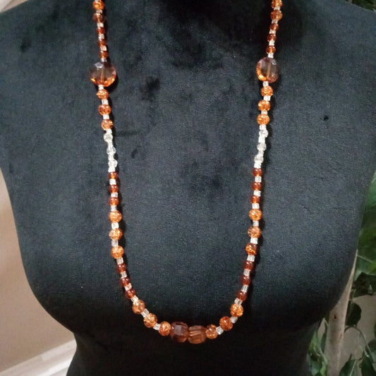 Womens Fashion Elegant Orange Color Rhinestones Chunky Beaded Long Necklace