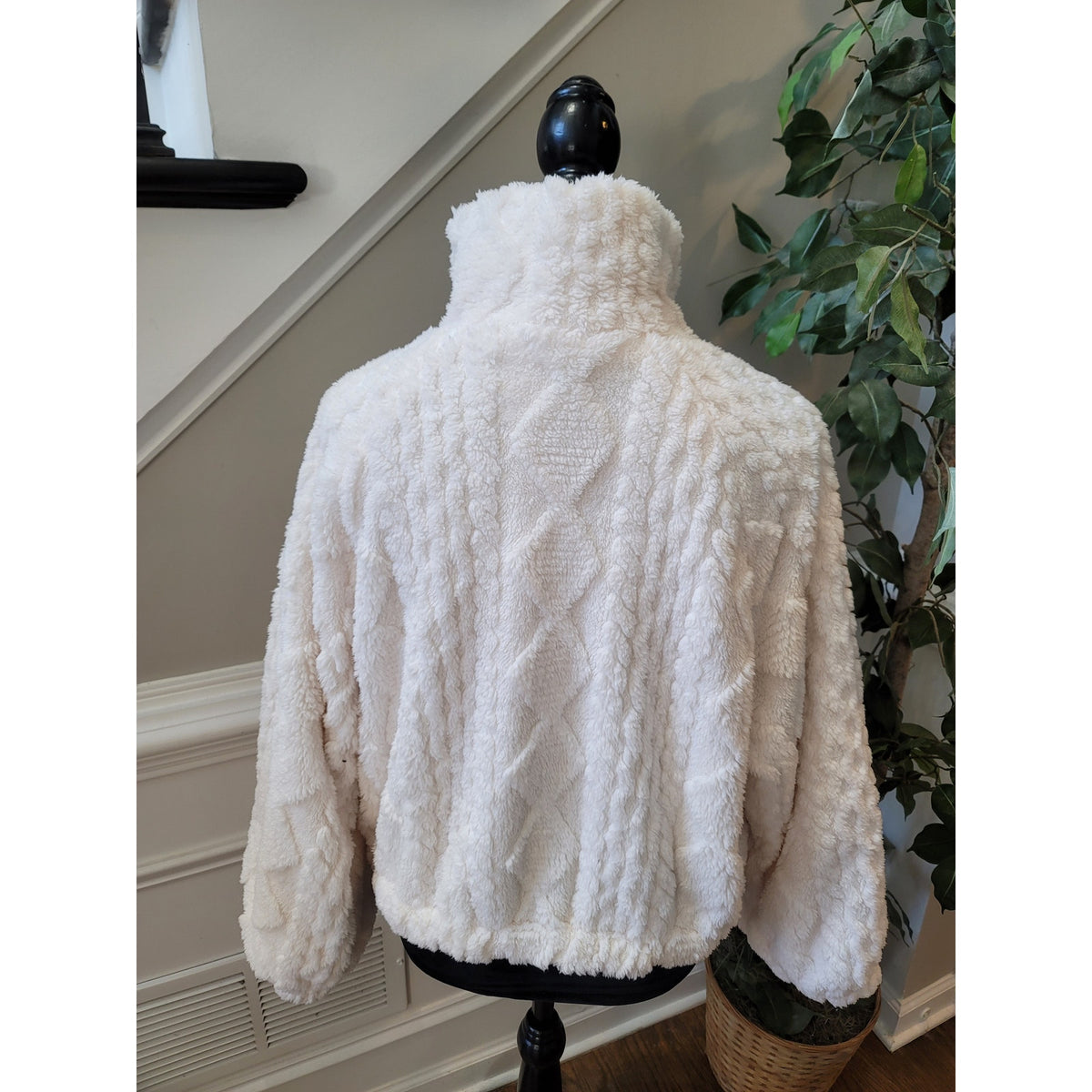 Cali1850 Plush Sherpa Jacket Women's Medium Cream Teddy Fleece Full Zipper