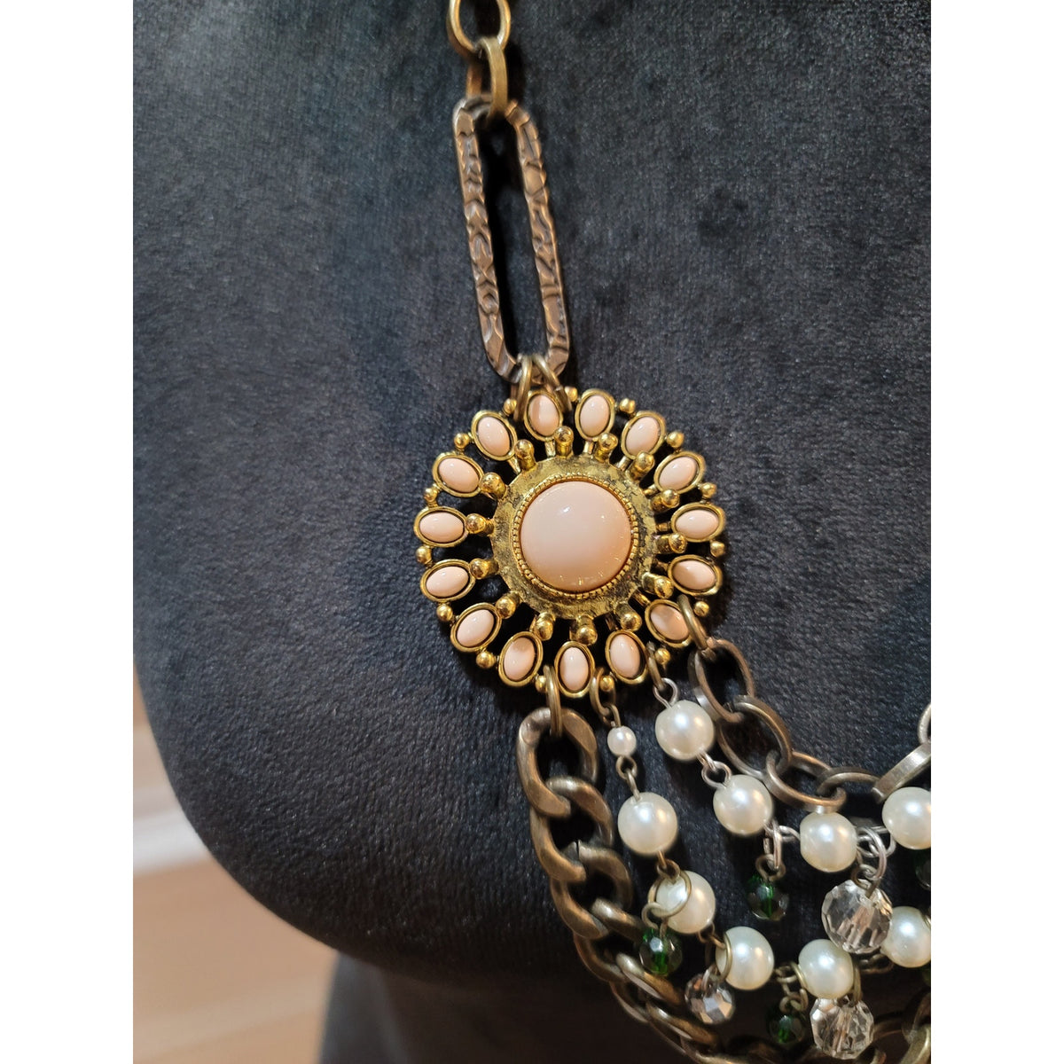 Plunder Women's Statement Necklace with Pearls Rhinestones and Flower Detailing