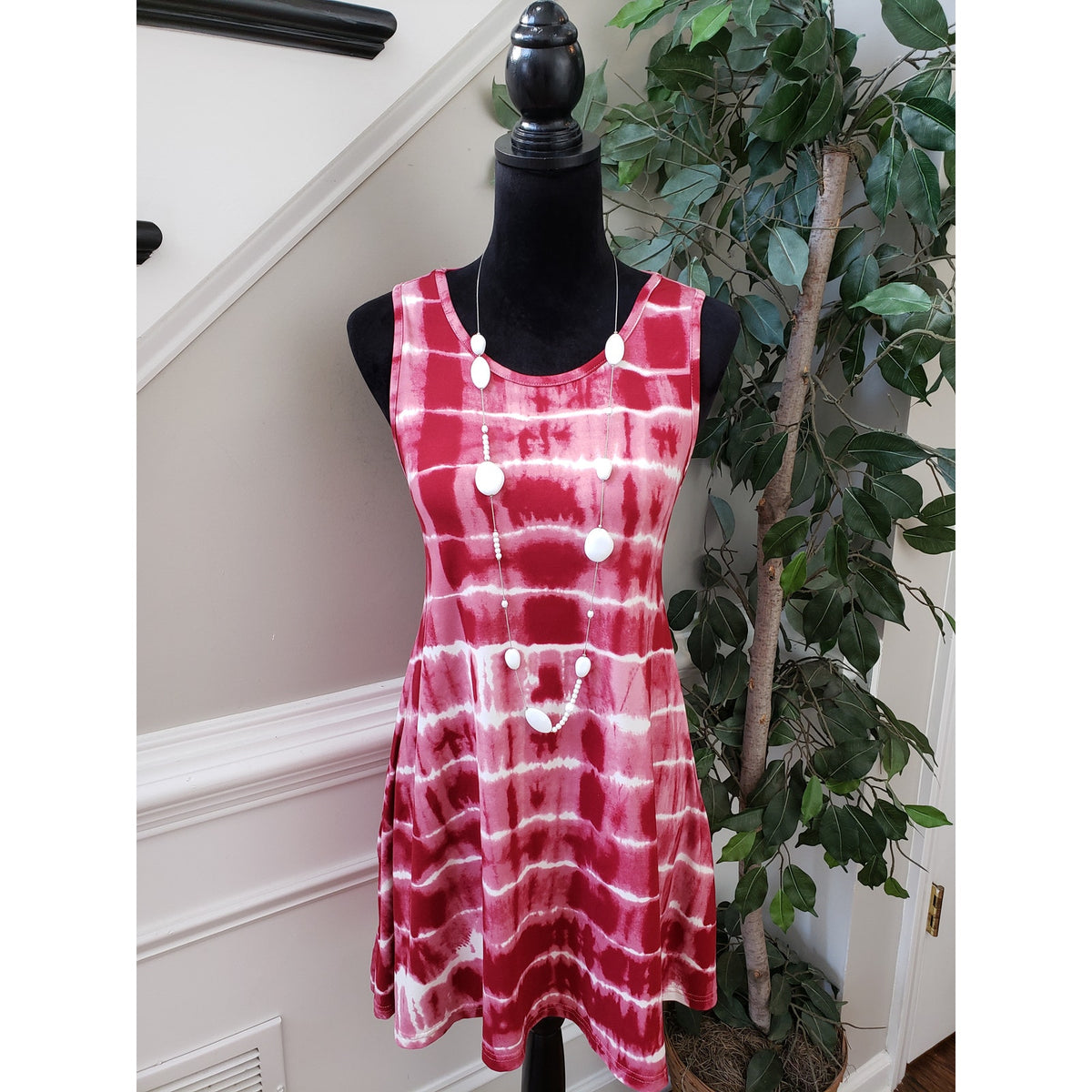Kiwi & Punch Fit & Flare Dress Womens Size M Pink & White Round Neck Sleeveless