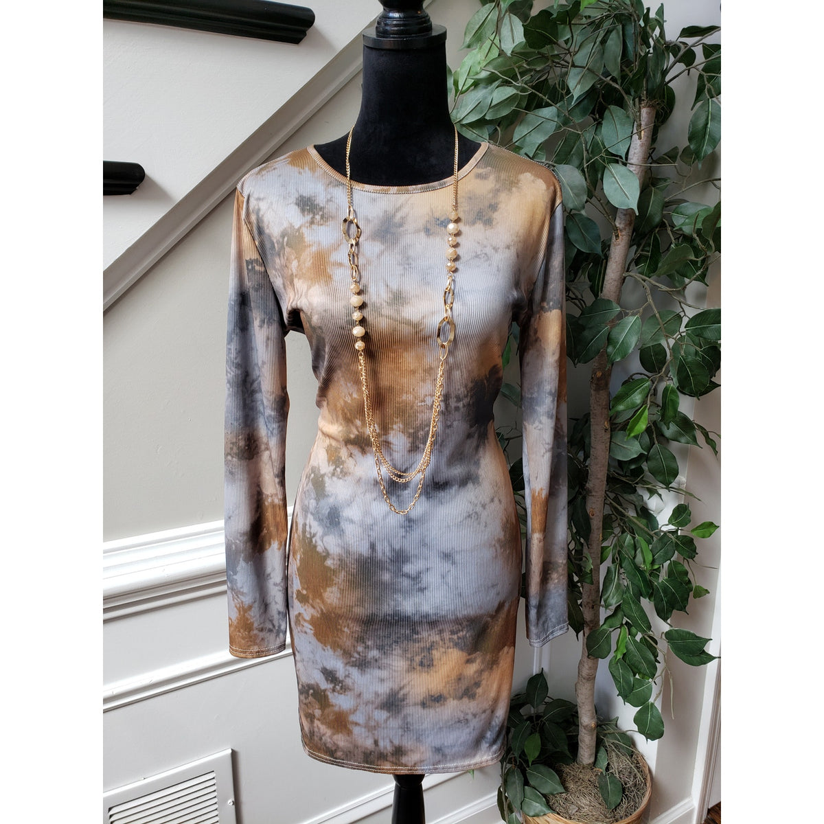 Missguided Mini Dress Women's Size 10 Multi Long Sleeve Tie Dye Rib Ls Crew Neck