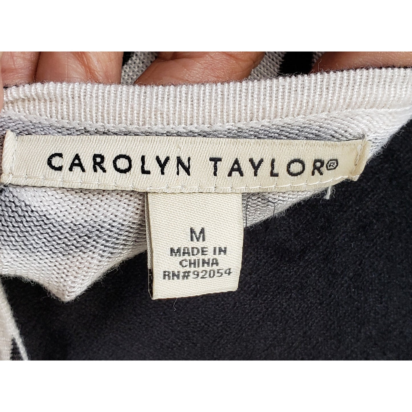 Carolyn Taylor Sweater Womens M Black White Zebra Print Lace Trim Rhinestone