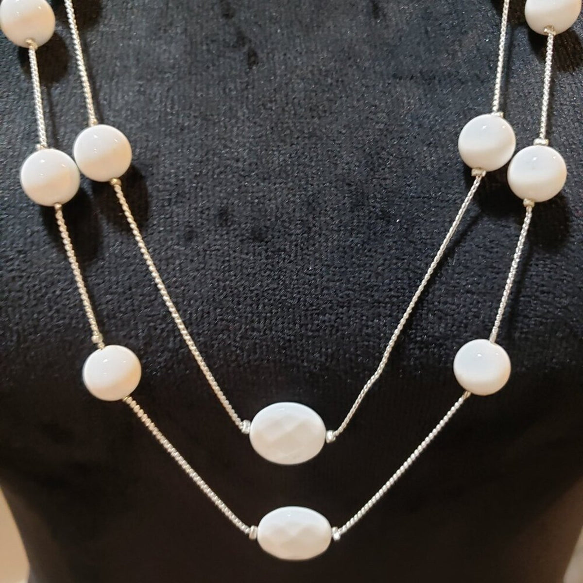 Womens Fashion White Pearl Stone and Beaded Necklace Jewelry with Lobster Clasp