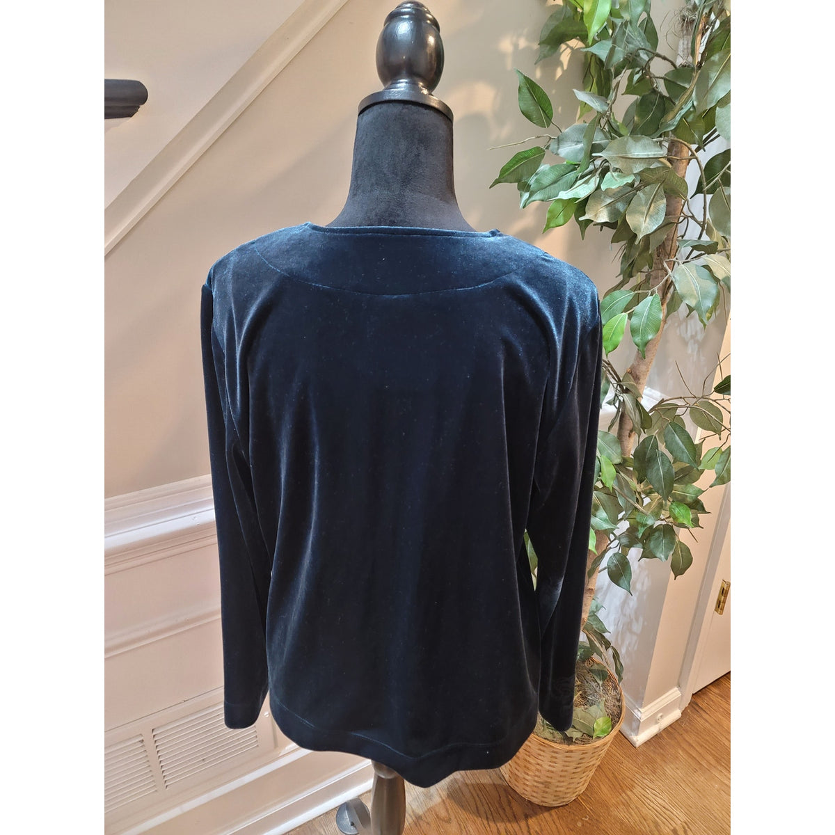Chicos 2 Pc Cardigan Sweater Women SZ 2 Dark Blue Paisley Scoop Neck Long Sleeve