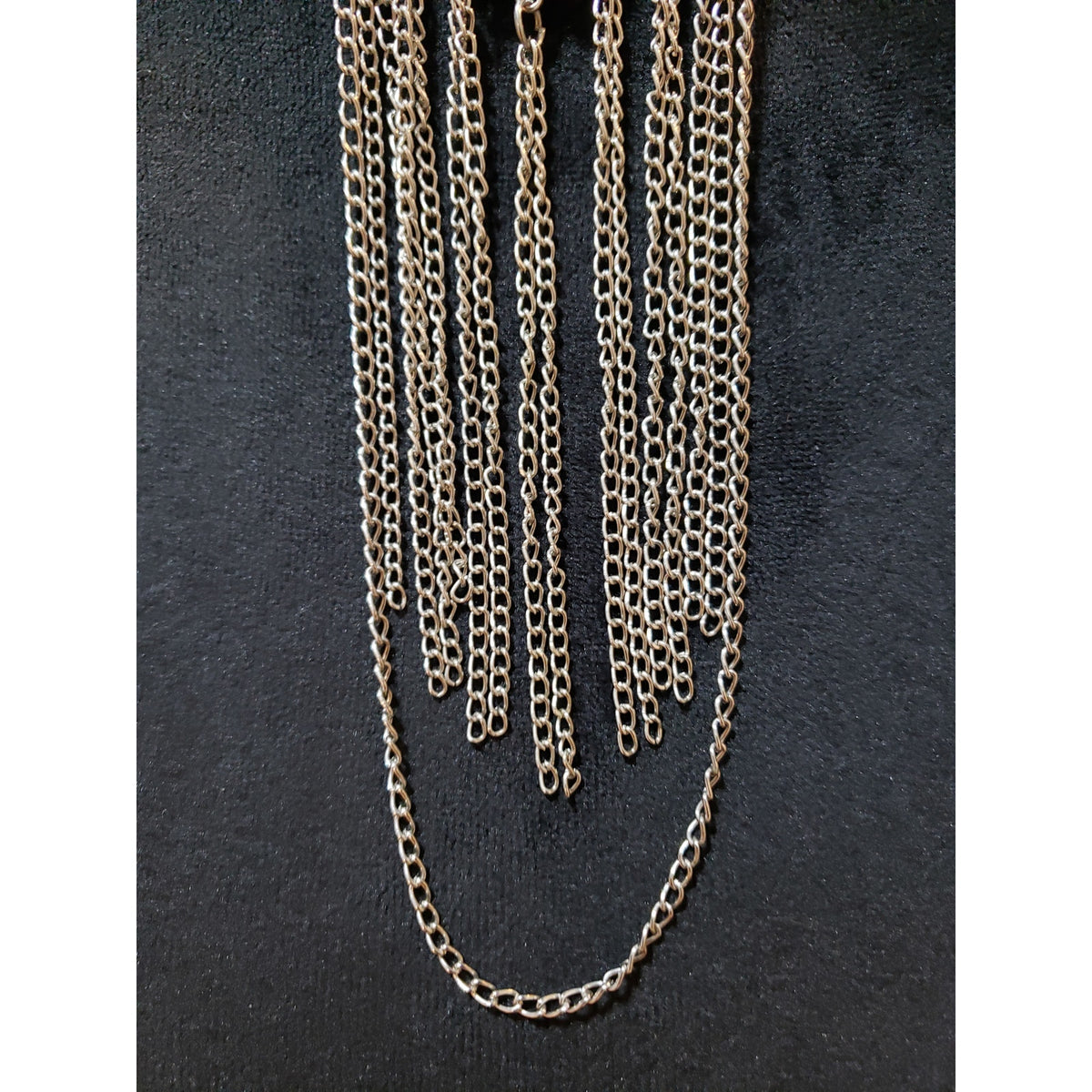 Women Silver Tone Faceted Crystal Multi Chain Fringe Necklace with Lobster Clasp