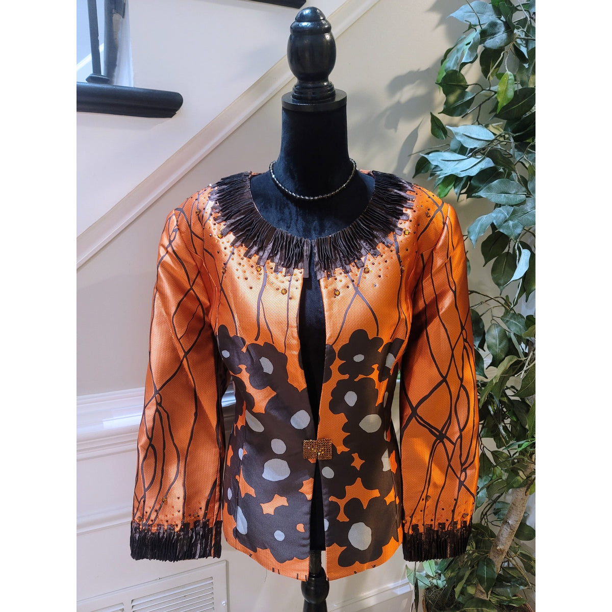 Susanna Statement Jacket Women SZ 18 Multicolor Geometric Rhinestone Fully Lined