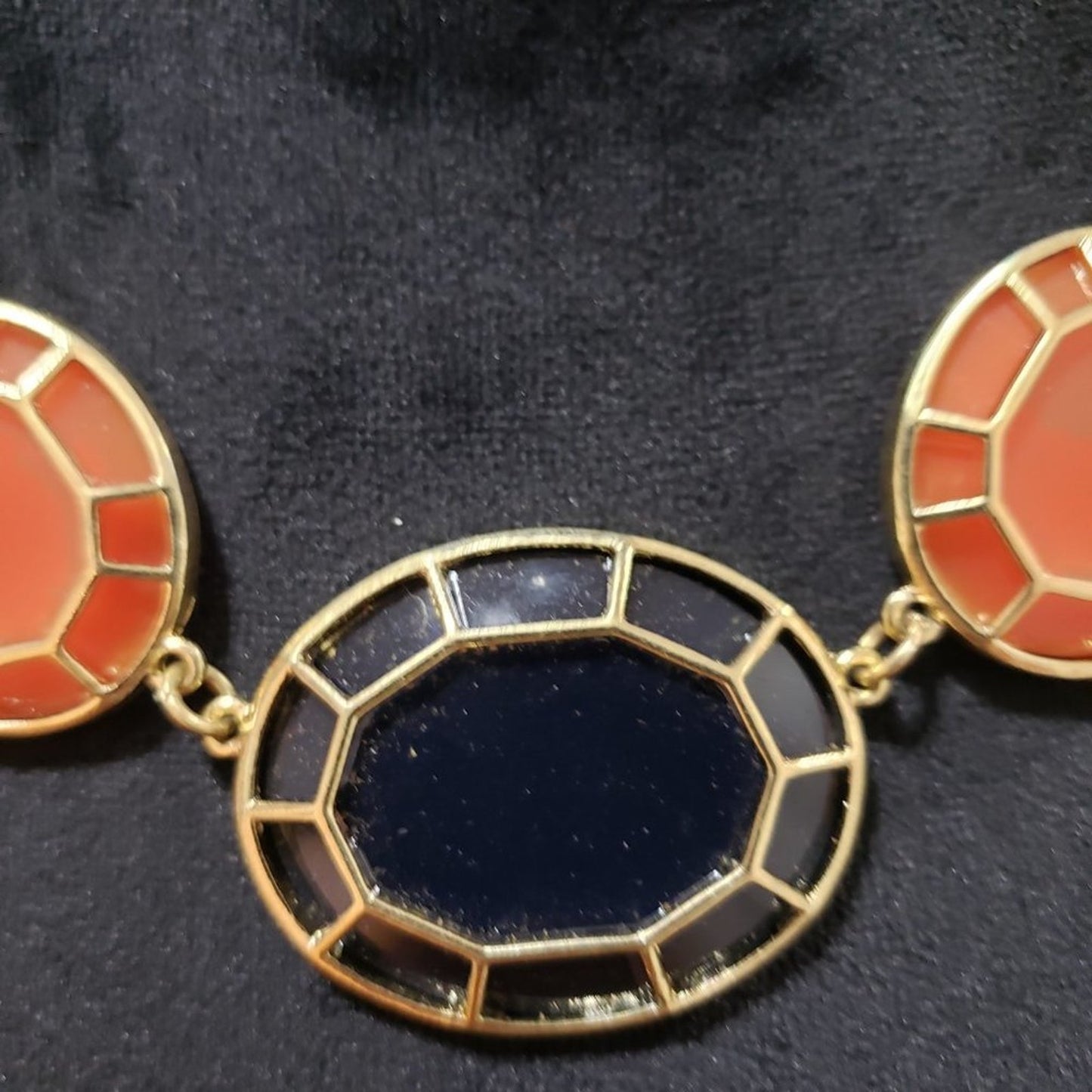 Pretty Contemporary Fashion Orange Black Gold Tone Accents Disks Fancy Necklace