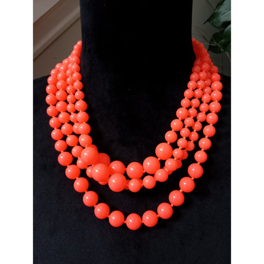J Crew Coral Multi Strand Beaded Statement Necklace Orange Pink Bib Chunky