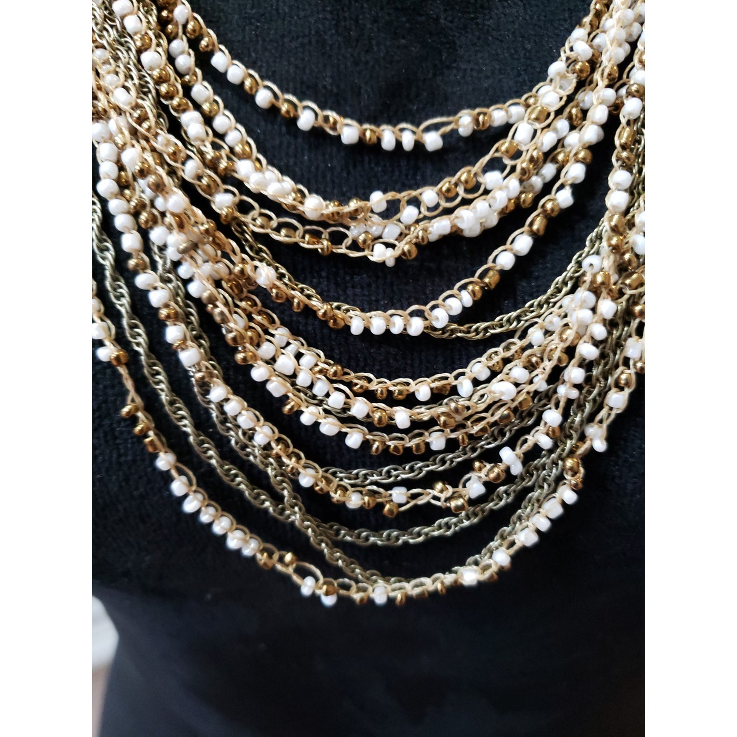 Women's Gold Multi-Strand Beaded Layered Necklace Boho Statement Jewelry