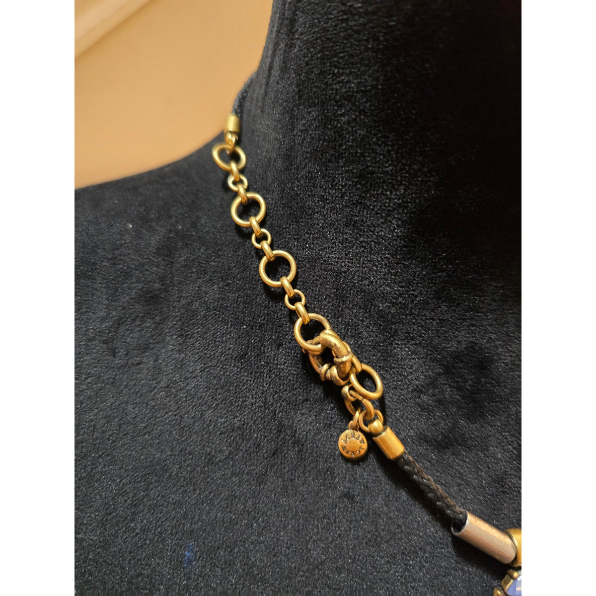 Women's J Crew Necklace Purple Green Stone Gold Tone Bib Pendant
