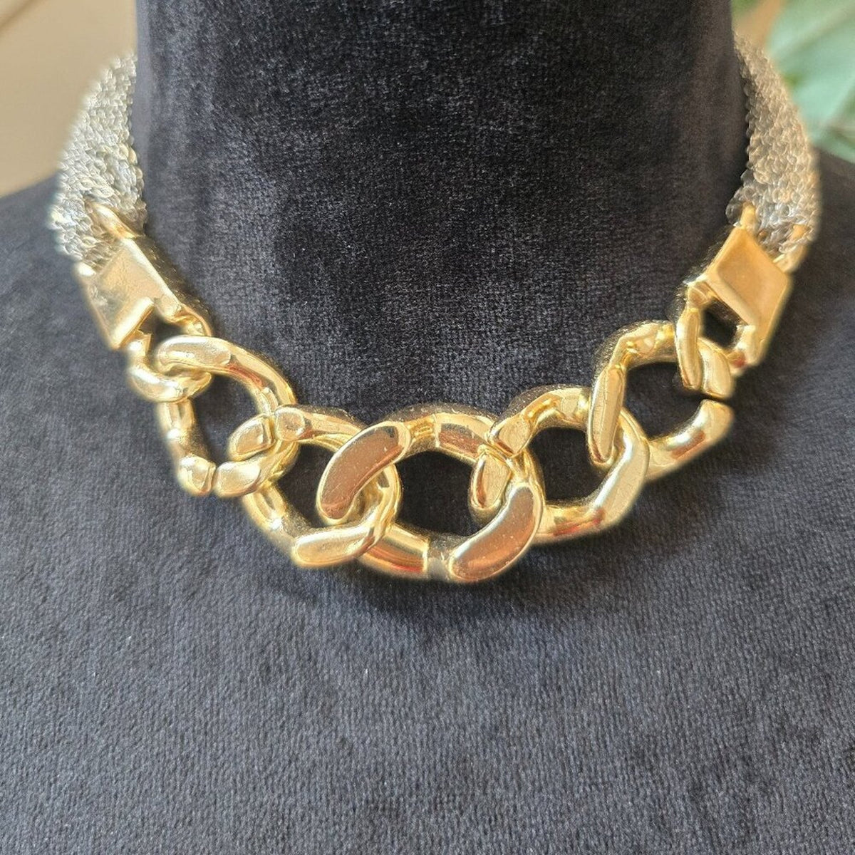 Express Fashion Two Tone Glossy Curb Link Chain Necklace with Lobster Clasp