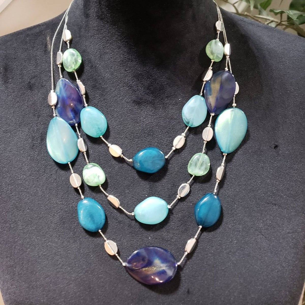 NY Womens Fashion Multicolor Agate Bead 3 Layer Collar Necklace w/ Lobster Clasp