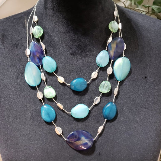 NY Womens Fashion Multicolor Agate Bead 3 Layer Collar Necklace w/ Lobster Clasp