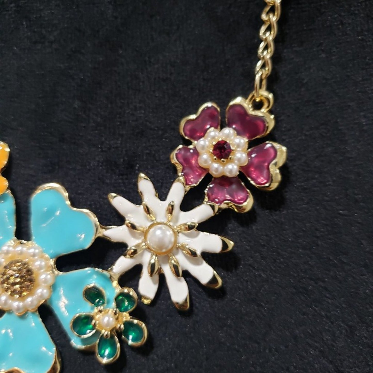 Alilang Golden Tone Enamel Flower and Butterfly Bib Statement Necklace Rhineston