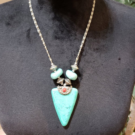 Womens Green Turquoise Triangle Pendant Necklace Jewelry with Lobster Clasp