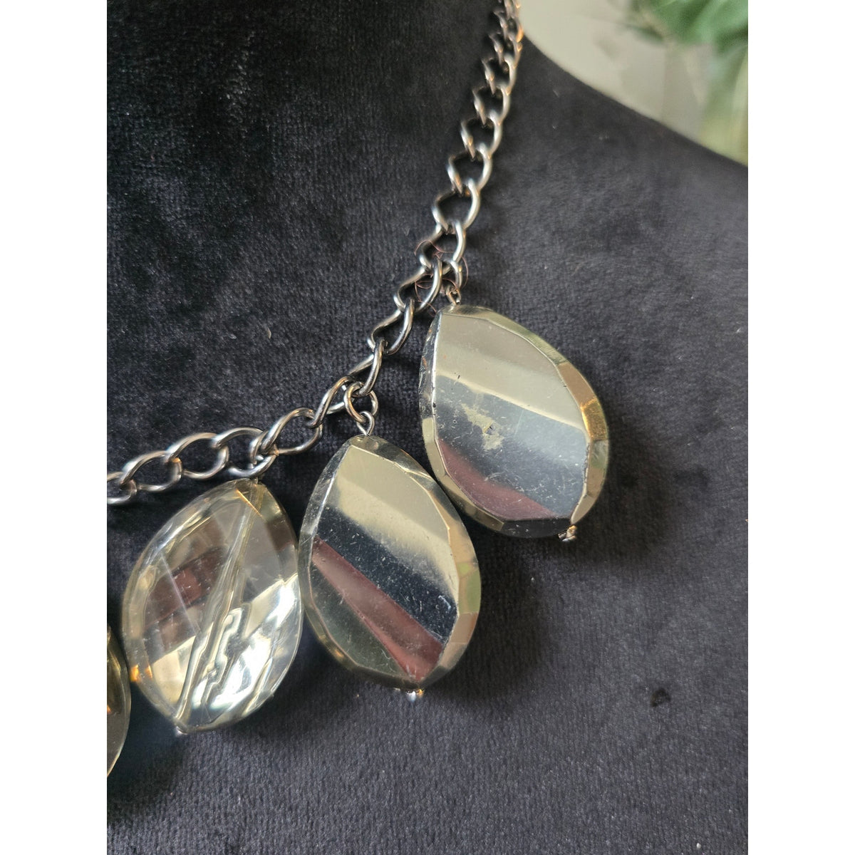 Smoky Gray Faceted Teardrop Statement Necklace