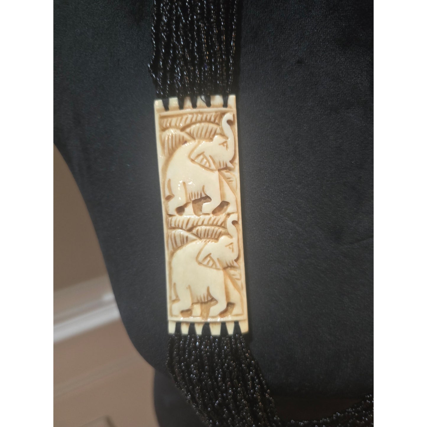 Women's Multi Strand Black Beaded Necklace With Gold Accents Lobster Claw Clasp