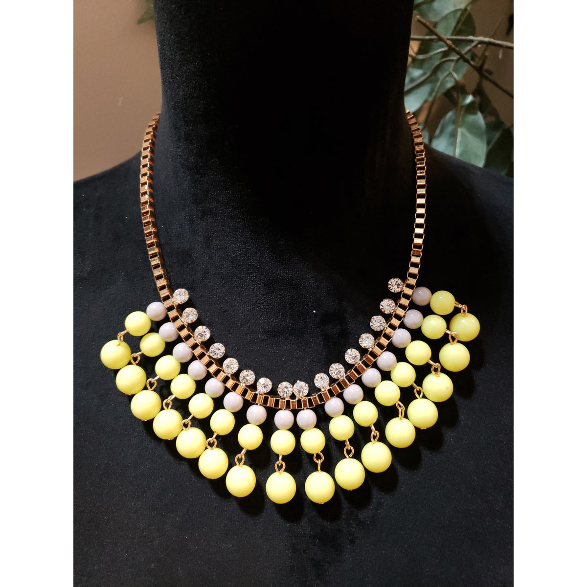 Yellow Gold Tone Pearl Beaded Bib Boho Sunflower Statement Jewelry Necklace