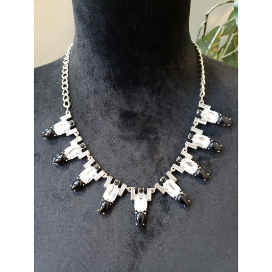 Silver Black Clear Crystal Necklace Women's Statement Geometric Fashion Jewelry