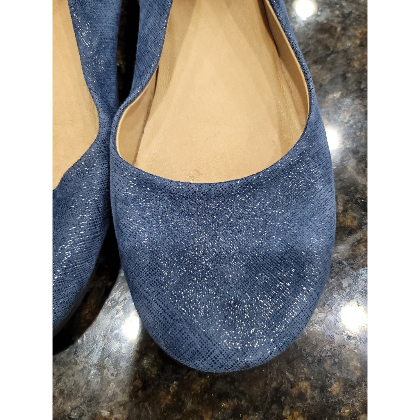 FSNY Ballet Flats Women's Size 8.5 Blue Sparkle Slip On Round Toe Comfort Shoes