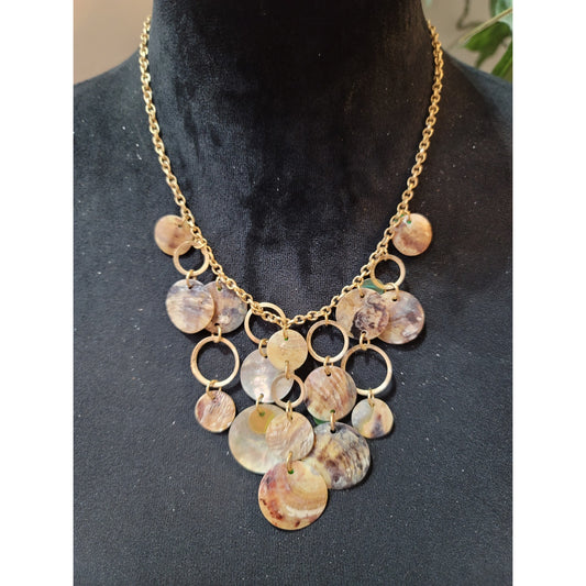 Women's Natural Shell Disc Charm Necklace Gold Tone Chain Lobster Clasp