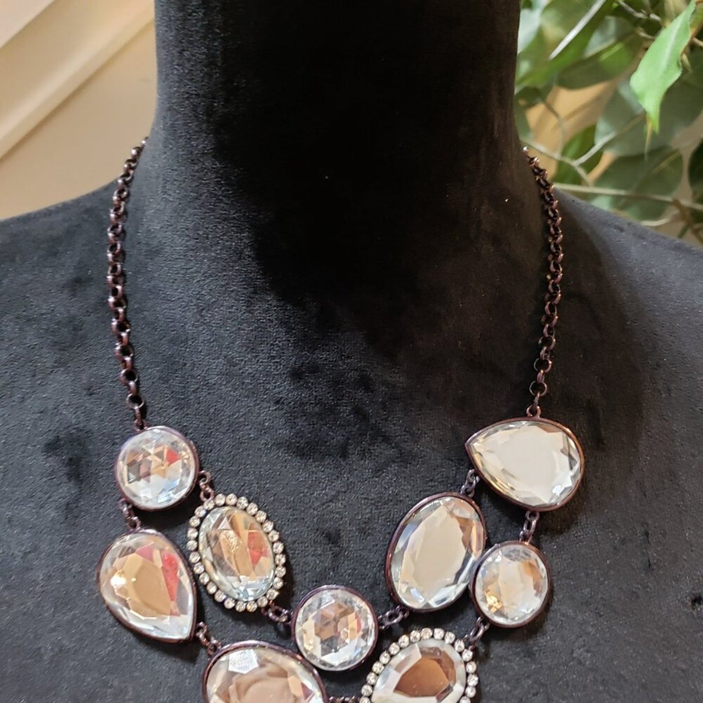 Dana Buchman Clear 2-Layer Crystal Stone Necklace Jewelry with Lobster Clasp
