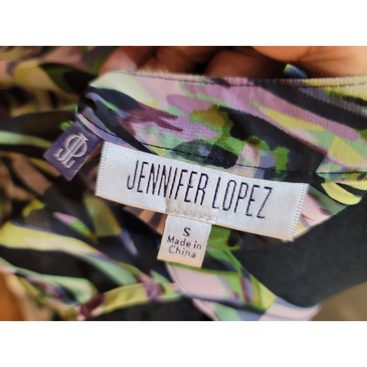 Jennifer Lopez Blouse Top Women Small Multicolor Geometric Batwing Cold Shoulder