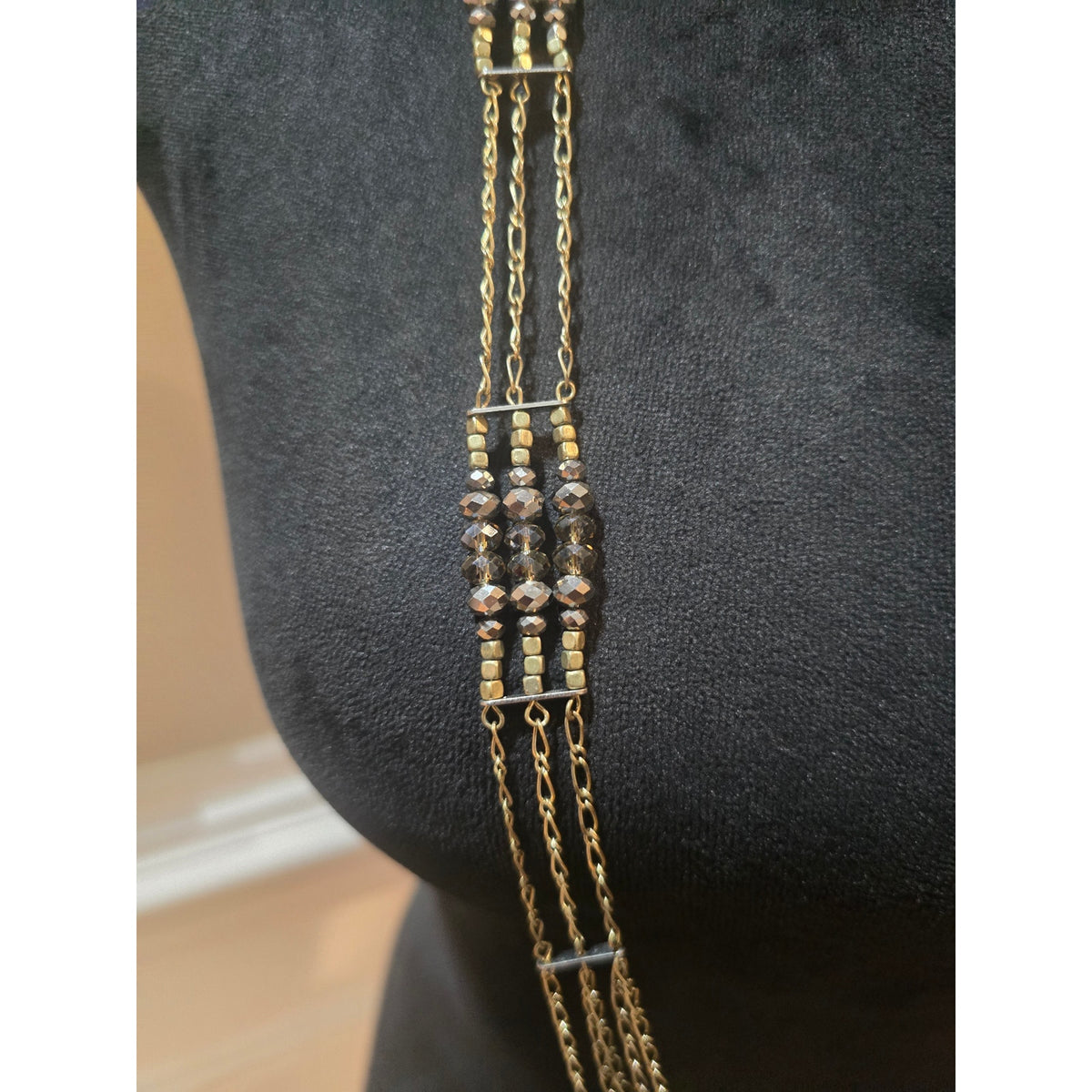 Women's Gold Beaded Multi Strand Statement Necklace With Lobster Clasp