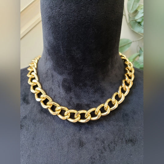 Women Gold Tone Curb Link Collar Chain Chunky Necklace with Lobster Clasp
