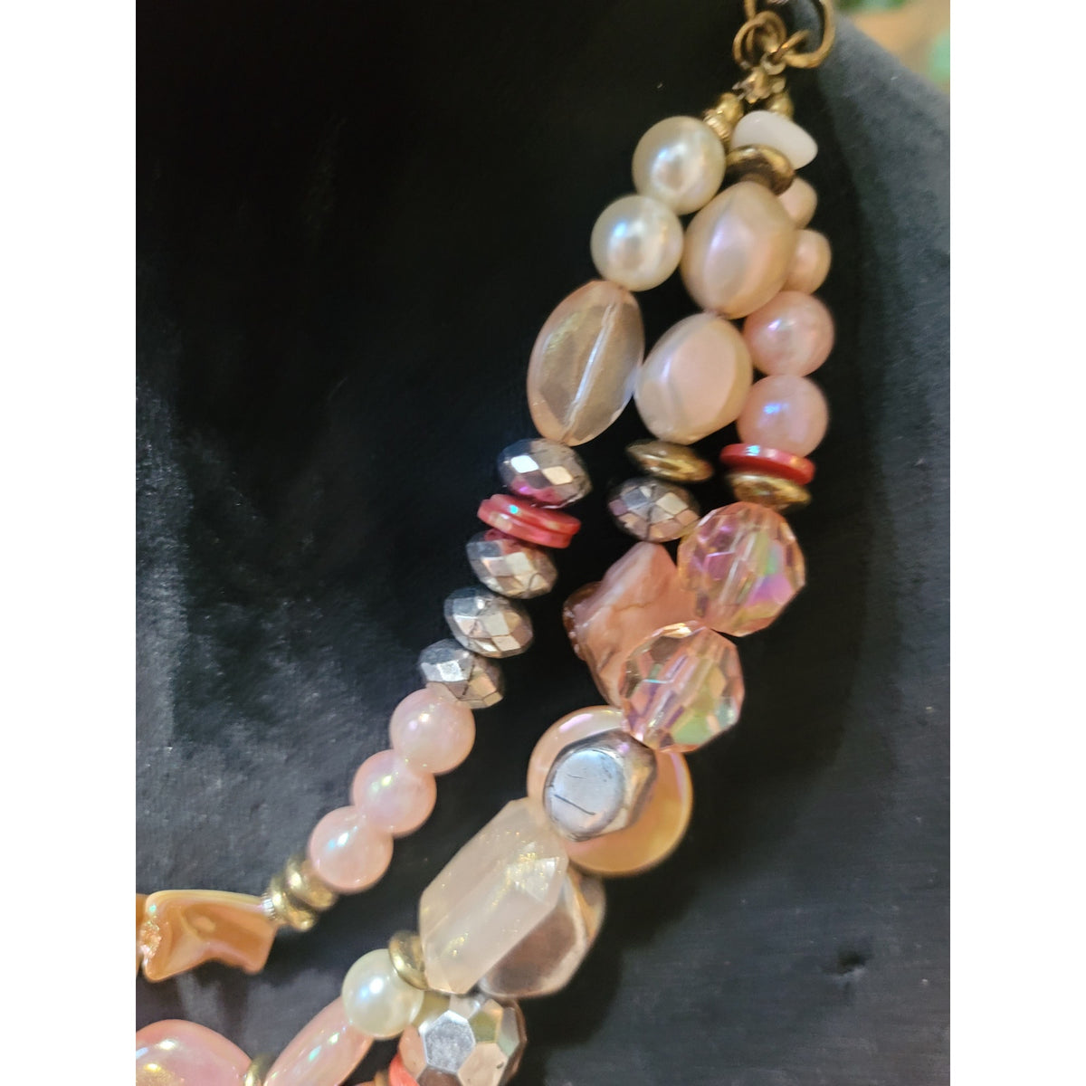 Ruby Rd. Women Pink Beaded Statement Necklace Multi Strand Silver Tone Jewelry