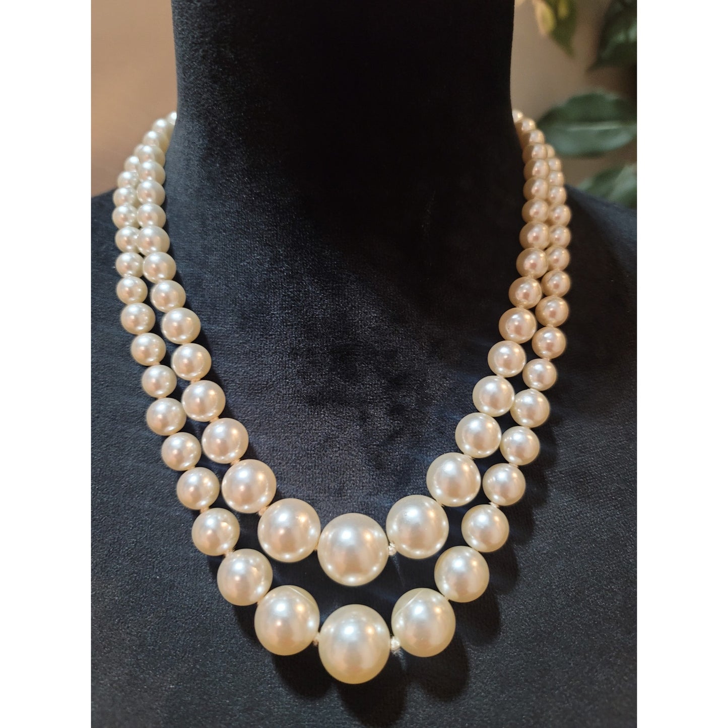 Women's Double Strand Pearl Necklace With Decorative Box Clasp Elegant Jewelry