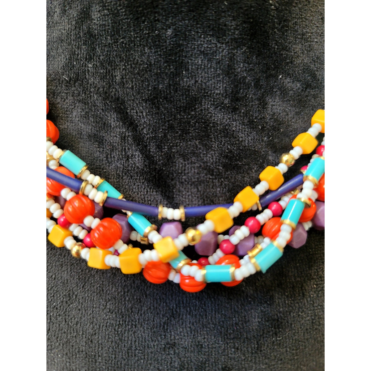 Multicolor Seed Bead Multi-Strand Choker Necklace Colorful Boho Statement