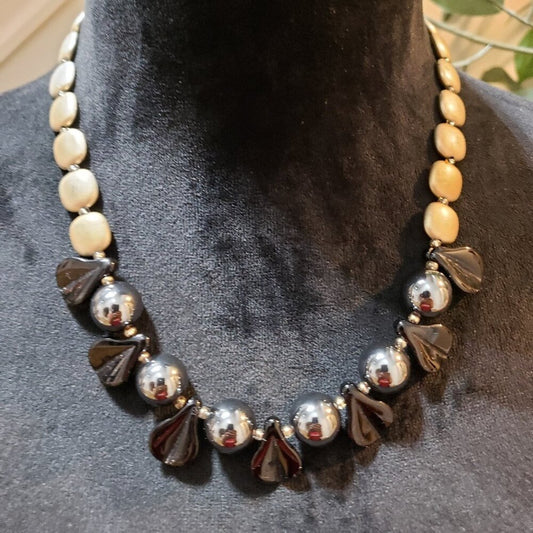 Womens Fashion Silver Tone Black Beads Bib Necklace Jewelry with Lobster Clasp